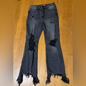 Women’s Distressed Black Flare Jeans